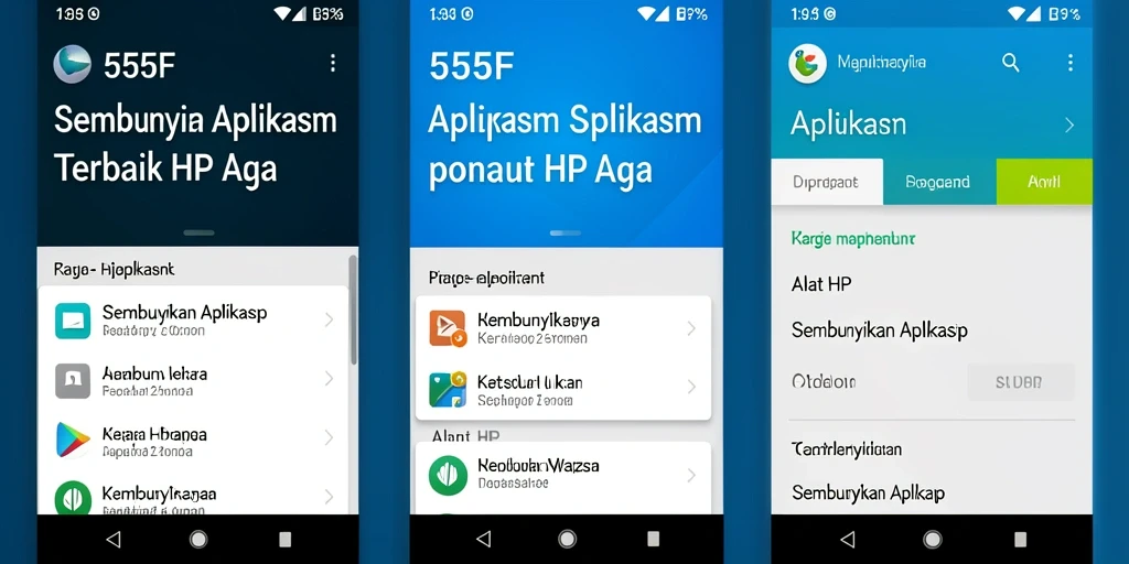 Tampilan utama <strong>555F</strong> yang menampilkan opsi untuk menyembunyikan aplikasi.