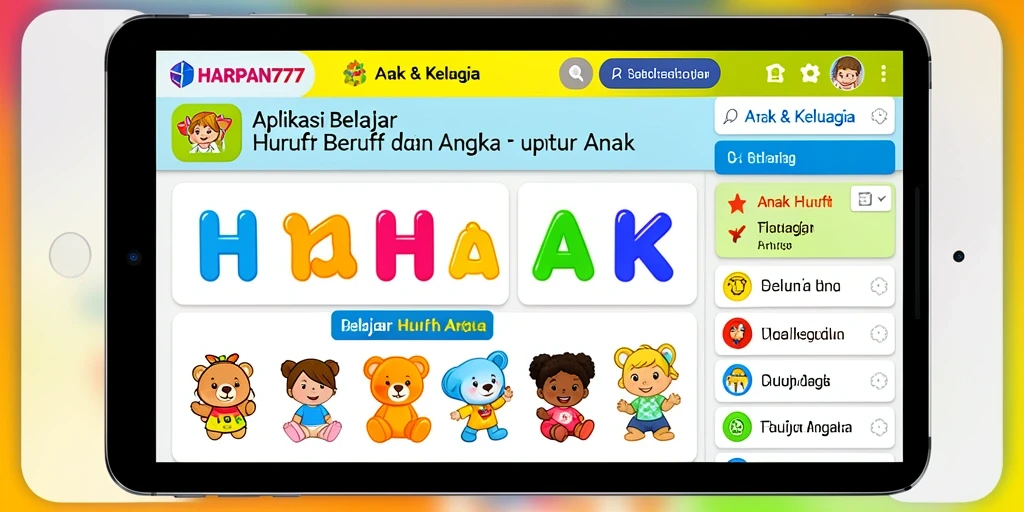 Tampilan interaktif aplikasi Belajar Huruf dan Angka.