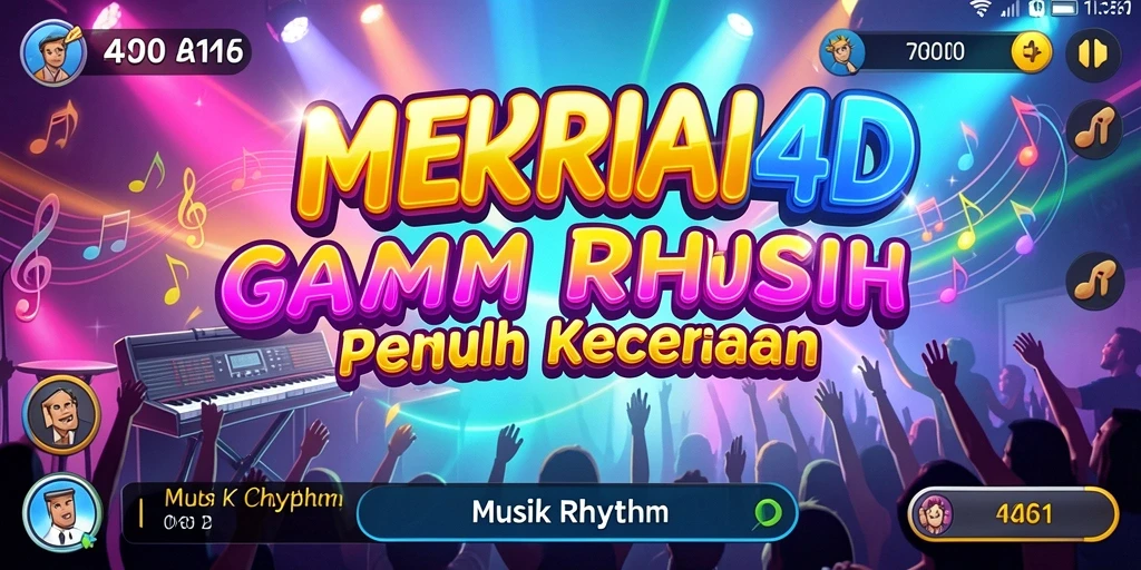 Tampilan antarmuka <strong>MERIAH4D</strong> yang dinamis dan penuh warna saat bermain Musik Rhythm.