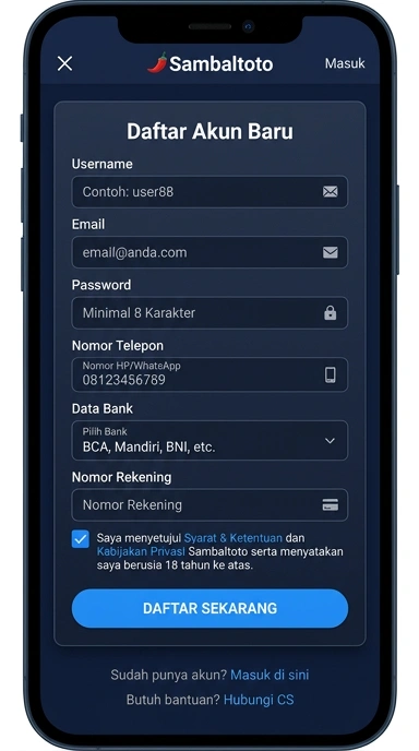 Buat Akun Baru di Sambaltoto untuk Android